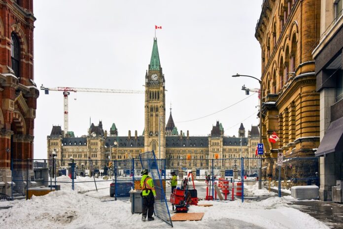 Fencing put up during the trucker convoy protest in Ottawa, Canada