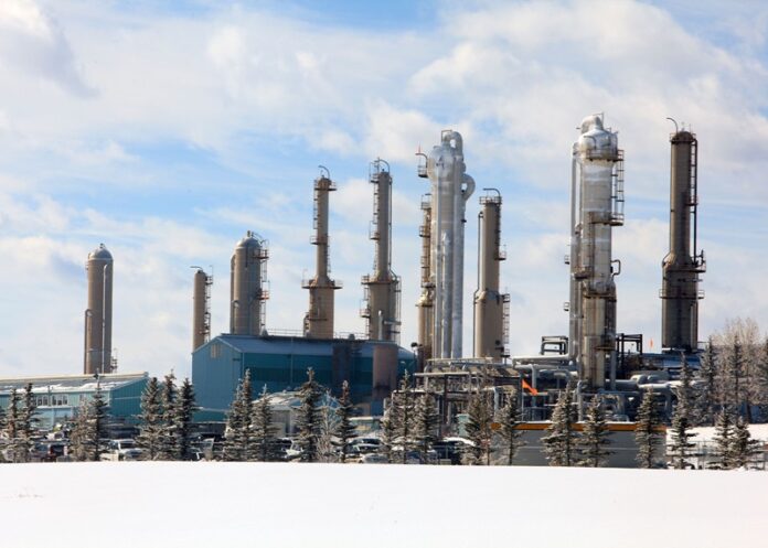 Oil and gas industry plant in the winter