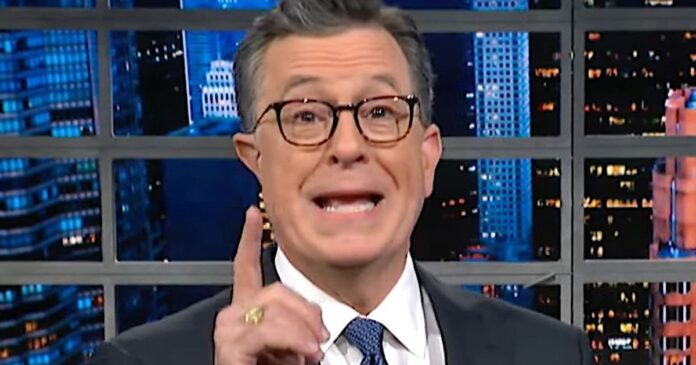 Stephen Colbert Spots Truly Embarrassing Merch Mistake By Far-Right Pro-Trump Group