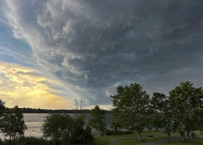 Storm clouds move across the sky following a tornado warning in Montreal