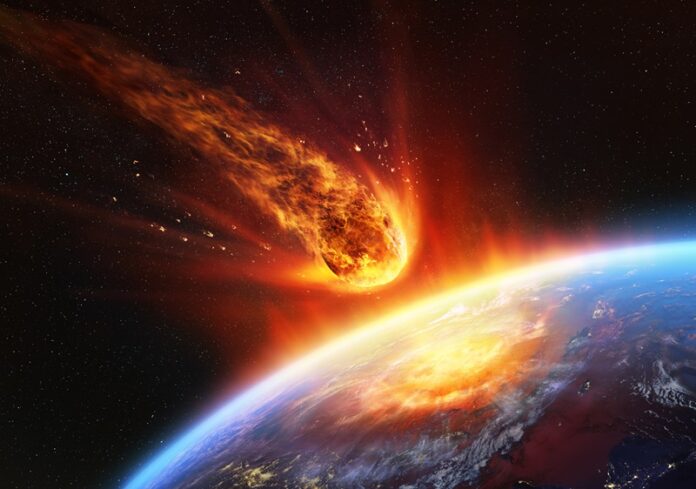 Meteor Impact On Earth - Fired Asteroid In Collision With Planet - Contain 3d Rendering - elements of this image furnished by NASA