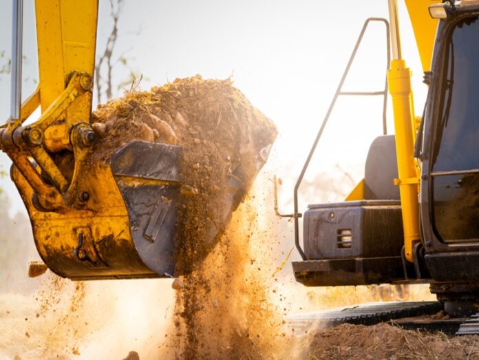 Steam shovel on a construction site.