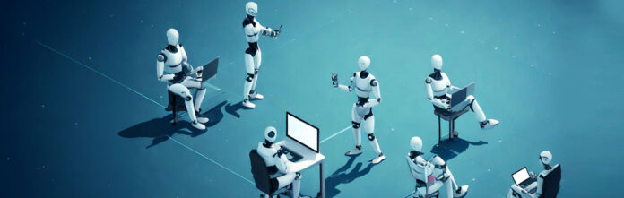 Robots acting like humans in an office depicting agentic AI